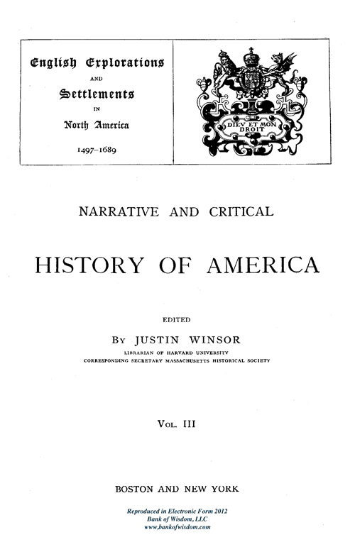 Narrative and Critical History of America, Vol. 3 of 8 Vols.